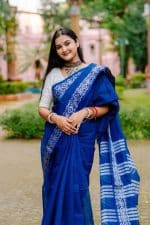 High Quality Silk+Cotton Jamdani Design Premium Combo- Blue - Image 5