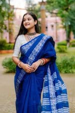 High Quality Silk+Cotton Jamdani Design Premium Combo- Blue - Image 6