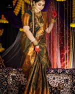 Royal Bottol Green And Copper Color Party Katan Saree - Image 3