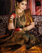 Royal Bottol Green And Copper Color Party Katan Saree - Image 2