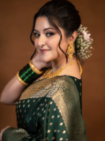 Exclusive Bottle Green Semi Katan Saree with Golden Zari Work | Party Wear Green - Image 4